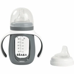 BEABA® Glas-Trinklernflasche 2 In 1, 210 Ml - Mineral Grau