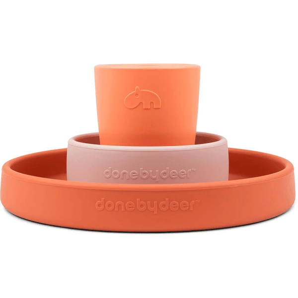 Done By Deerâ„¢ Silikon Geschirr-Set Happy Clouds Papaya