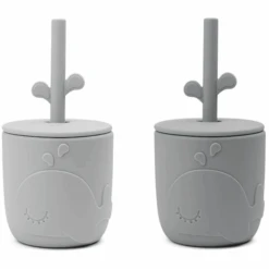 Done By Deer™ Strohhalmbecher Peekaboo Wally Grau 2er-Pack