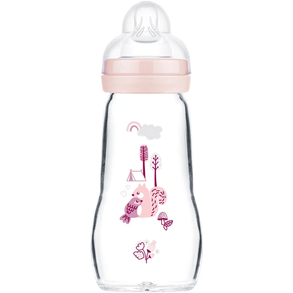 MAM Glasflasche Feel Good 260 Ml Ab 0 Monaten Vogel/Eichhörnchen Rosa