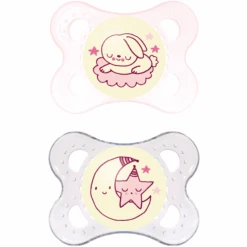 MAM Nachtschnuller Rosa / Transparent 0 - 6 Monate Silikon