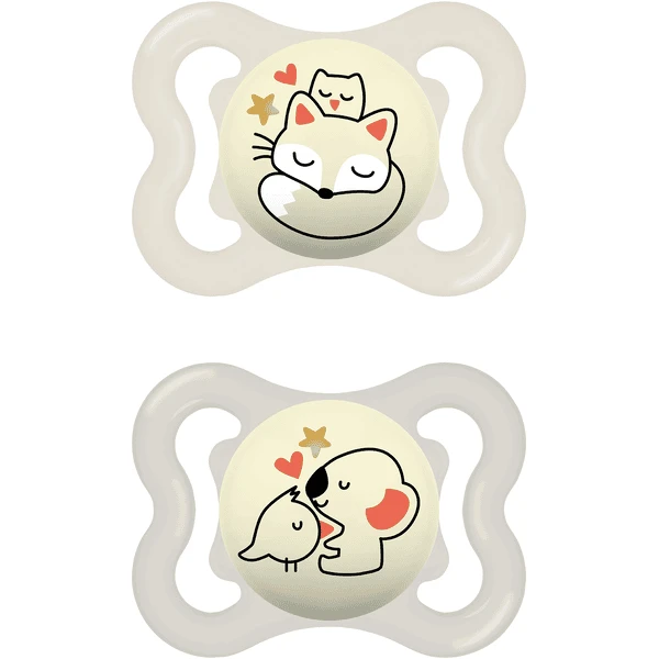MAM Nachtschnuller Supreme Night Silikon, 0-6 Monate, 2 Stk., Fuchs/Koala