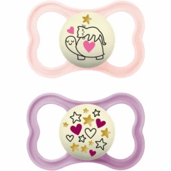 MAM Nachtschnuller Supreme Night Silikon, 16+ Monate, 2 Stk., Katze/Sterne