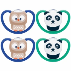 NUK Schnuller Space Gr. 3, 18 - 36 Monate Silikon Eule/Panda 4 Stück
