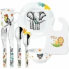 Schnullireich Geschenkset Mit Namen Natura: Puresigns Kinderbesteck + Geschirr + Lätzchen Silber